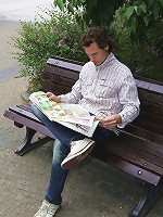 Fellow drilling a skinny teenager