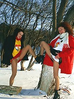 Teens in the snow rubbing pussies