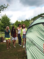 Four pretty girls fondling bodies