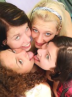 Four pretty girls fondling bodies