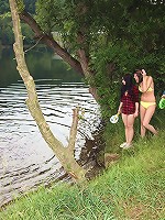 Chicks fondling cooters in a tent