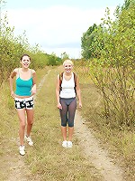 Hotties playing with toys outside