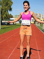 Running brunette fondling herself