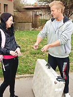 Chick playing with a stiff penis