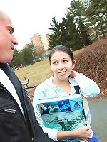 An angelic brunette riding pecker