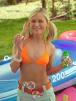 Hot teenage chick blowing bubbles