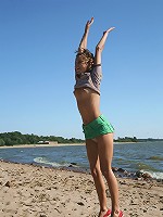 Horny babe with beachball banged