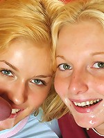 Guy fucking hot blonde threesome