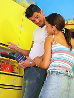 Hot babe loves horny kitchen fuck