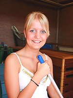 Cute blonde masturbates at a gym