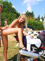 Blonde biker chick banged outdoor