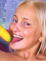 Cute teenage blonde toying pussy
