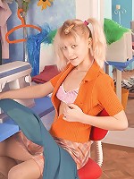 Cute pigtailed teeny masturbates