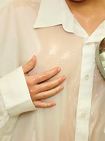 Beauty showering with clothes on