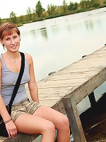 Horny teen petting near the lake