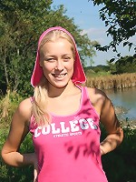 Horny blonde teenager masturbates