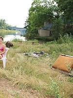 Sexy bikini chick with short hair