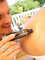 Licking his semen from the floor