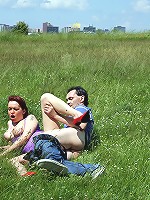 Old guy screwing in an open field