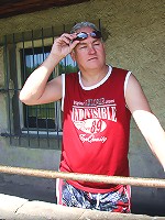 Senior playing with a teenie girl