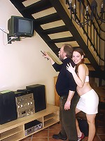 Senior helping a teen with her tv