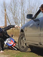 Senior pounds biker girl outdoor