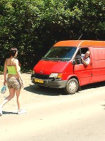 Busty girl fucked rough in a van