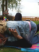 Senior stuffing a teenage blonde