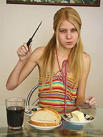 Skinny teen Stacey masturbates on the glass table