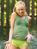 Cute teen gets soaking wet and rubs