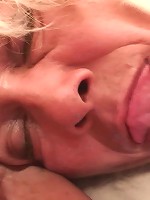 After fucking her mature mouth and her mature pussy he shoots his load on her sexy face