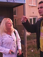 His stiff young meat penetrates her mature pussy balls deep while she rides him with lust