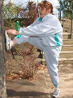 The dirty granny goes home with him after a jog and he fucks her on the bed and fucks her hard