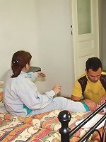 The dirty granny goes home with him after a jog and he fucks her on the bed and fucks her hard