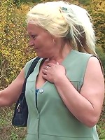 He picks her up at the bus stop and brings her back to his place to fuck her granny pussy