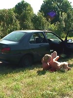 Sexy granny seductress convinces the young man to pull the car over and fuck her pussy