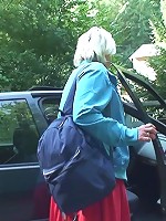 Young man picks up the hitchhiking granny and tags her pussy with his throbbing cock