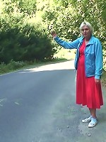 Granny picked up hitchhiking and he gets to fuck her naughty pussy outdoors as payment
