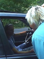 Old babe fucked hard in her pussy by the young man on the side of the country road