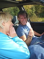 Granny gets cock in the car and outside the car in the grass and she loves every inch