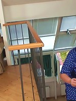 After fucking his old lover hard he pulls out and cums on her chubby tummy to make a mess