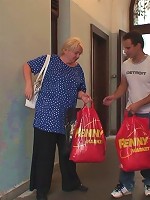 The chubby granny with the wet pussy is letting the young man do her all over