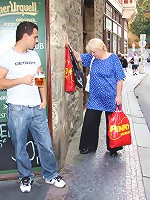 The chubby mature will blow the young man then take a place in his lap and ride him hard