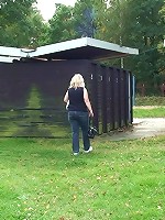 They find a place in the grass and he does her sexy mature pussy with his slick hard young cock