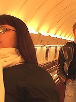 The older chick is picked up in the metro station and goes home to give head and fuck