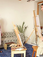 On a lark the granny decided to model nude for their paintings and now she has hot sex