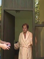 Tempting mature babe gives them champagne and then gives up her old body