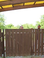 The two big cocks fuck the granny slut and her mouth and pussy are filled up just right