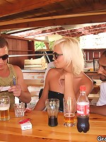 The two young men with the big cocks double team a mature slut and she loves it