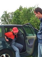 Sexy grandma goes with them to the country where they fuck her pussy with their dicks